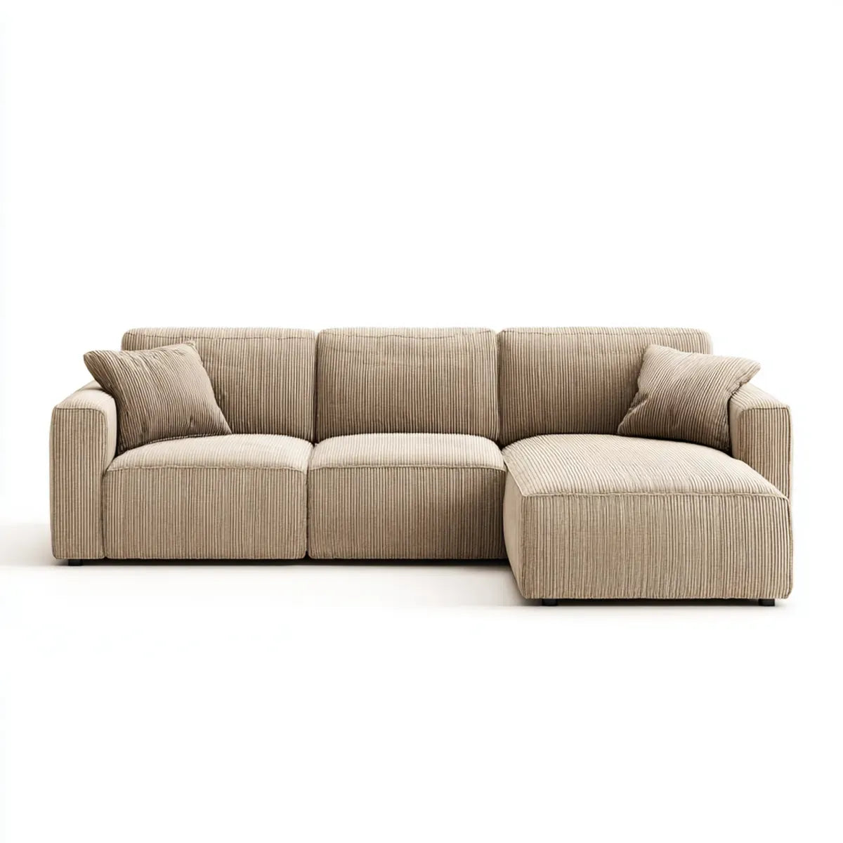 Divano angolare 3 posti con penisola destra beige in velluto a coste di poliestere a L 280 x 160 x 85 cm
