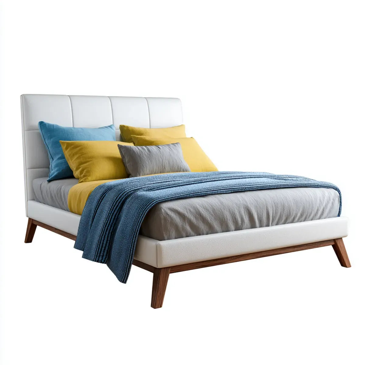 Letto matrimoniale imbottito bianco 160 x 200 cm in pelle PU rettangolare
