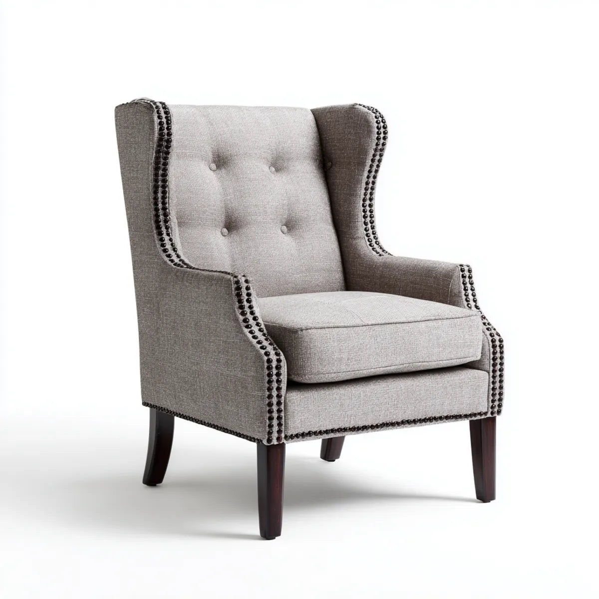 Poltrona bergère grigia in poliestere con schienale capitonné 78 x 85 x 108 cm