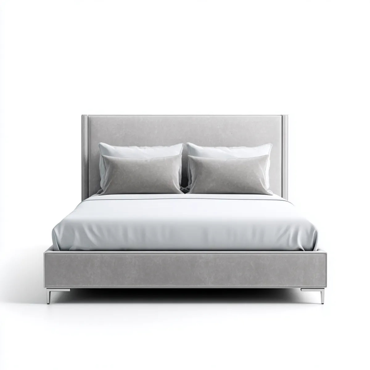 Letto matrimoniale imbottito grigio 160 x 200 cm in velluto di poliestere rettangolare