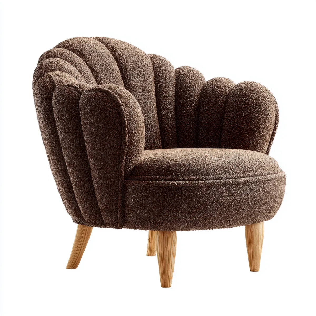 Poltrona da soggiorno marrone a conchiglia in poliestere bouclé 78 x 75 x 80 cm