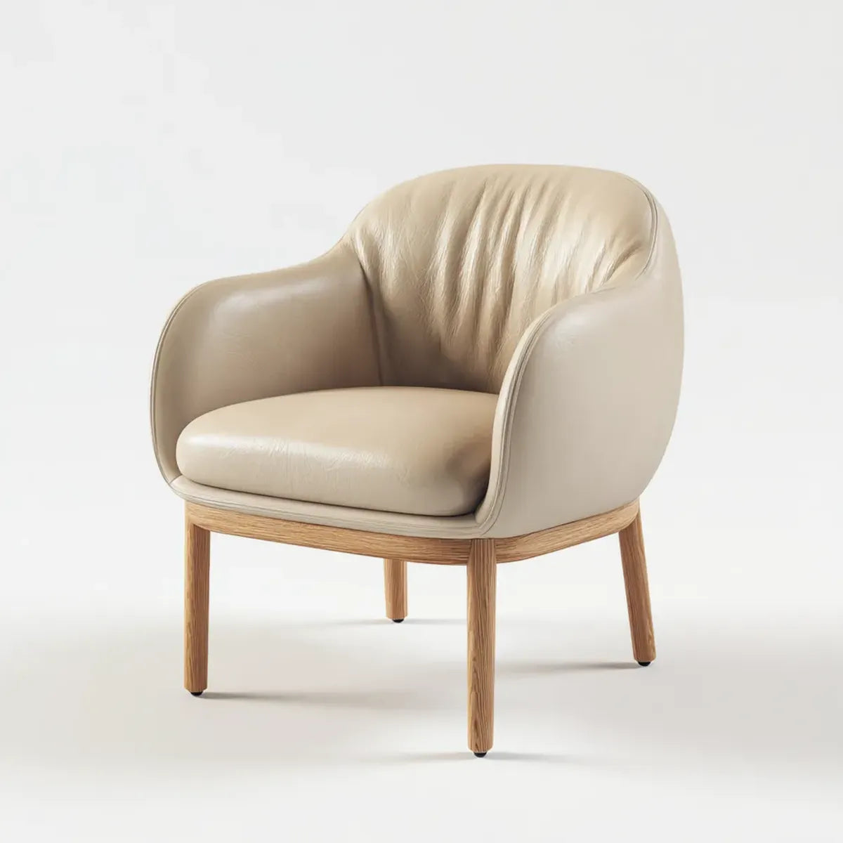 Poltrona da soggiorno imbottita beige in pelle PU con struttura in legno massello 75 x 72 x 78 cm