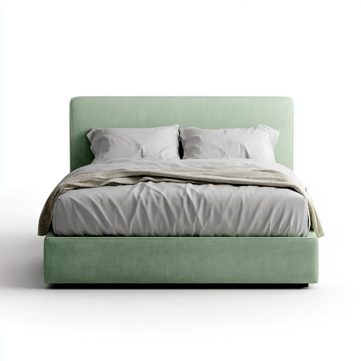 Letto matrimoniale imbottito verde salvia per materasso 160 x 200 cm in velluto di poliestere rettangolare