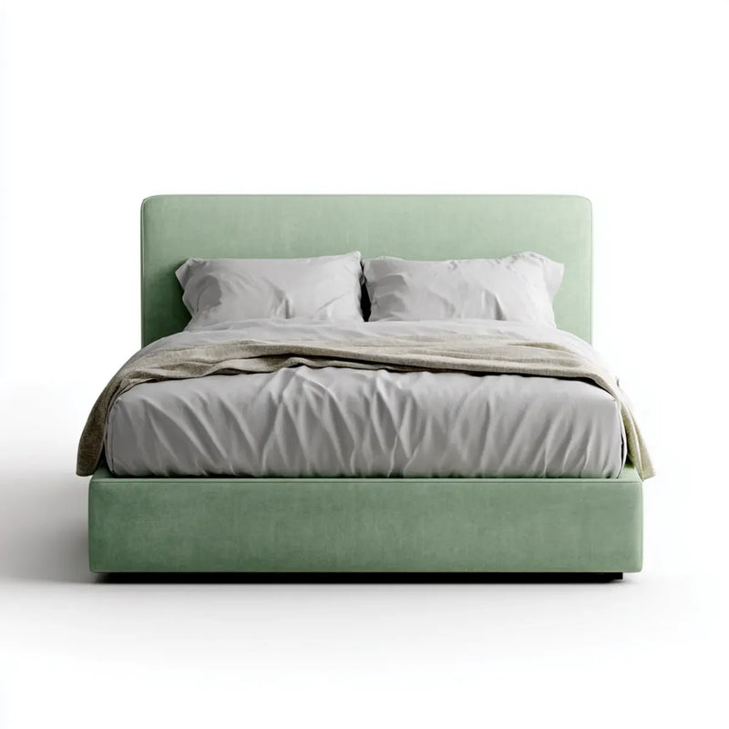 Letto matrimoniale imbottito verde salvia in velluto 160x200 cm