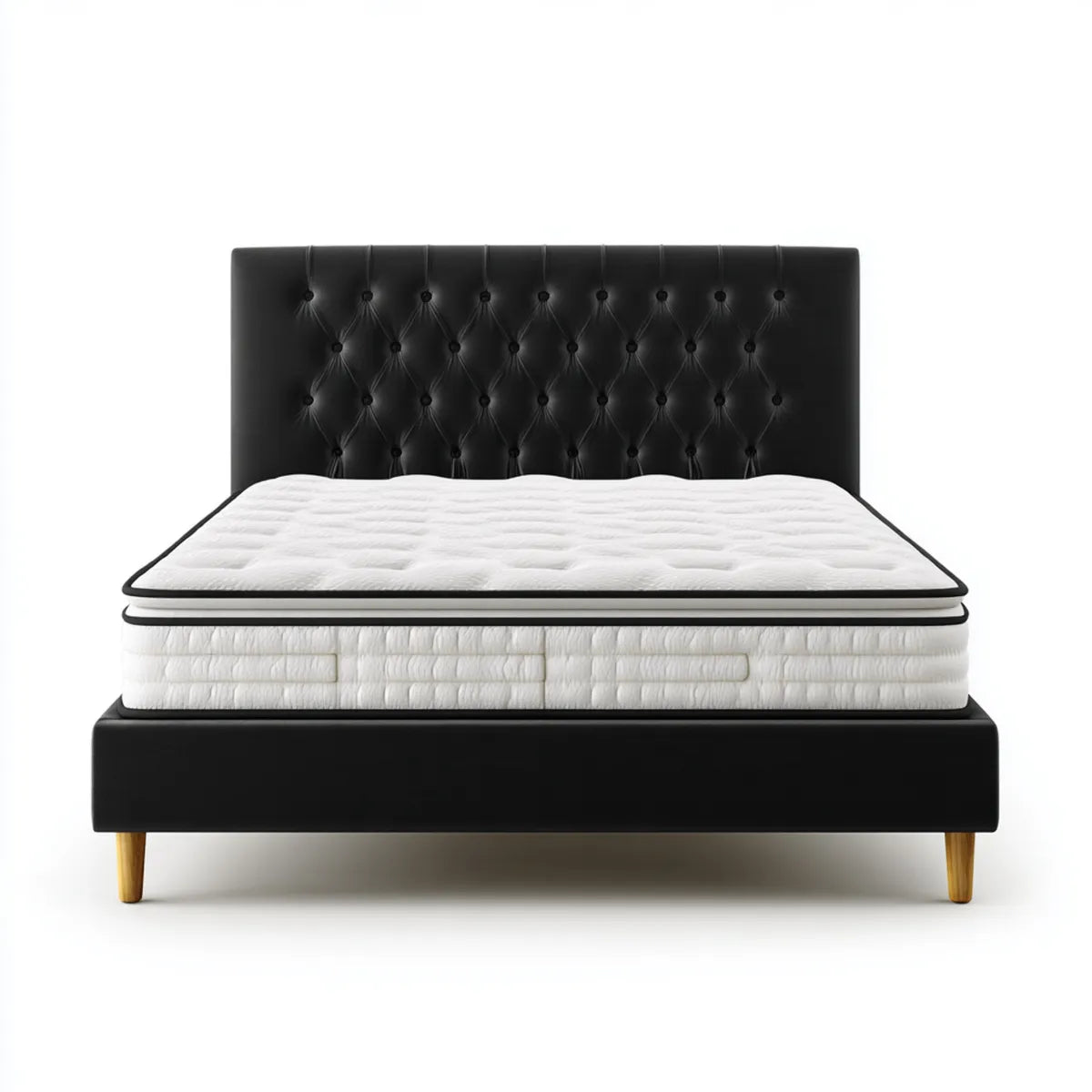 Letto matrimoniale con materasso nero 160 x 200 cm in ecopelle PU rettangolare