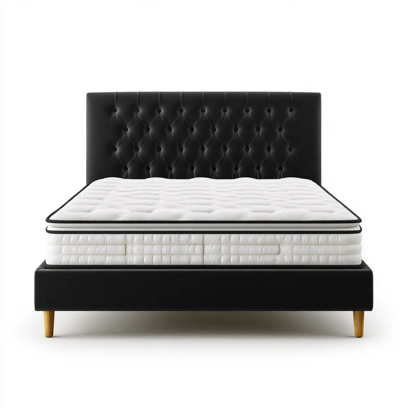 Letto matrimoniale nero in ecopelle PU 160x200 cm con materasso