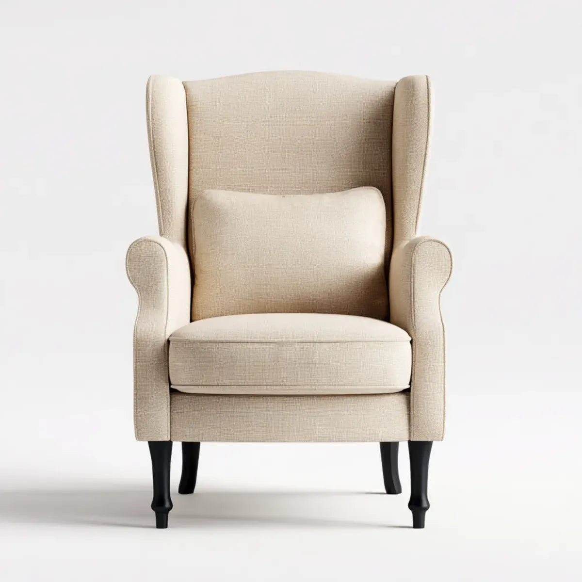 Poltrona bergère beige 76 x 82 x 105 cm con rivestimento in poliestere e gambe in legno massello forma rettangolare