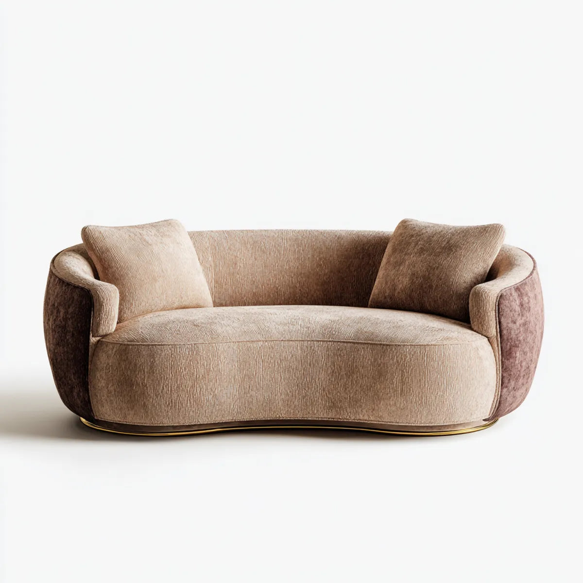 Divano 2 posti curvo beige e marrone 180 x 90 x 78 cm in poliestere
