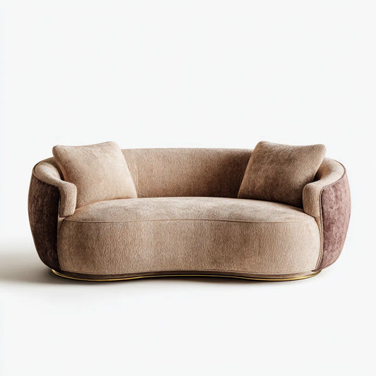 Divano 2 posti curvo beige e marrone 180 x 90 x 78 cm in poliestere
