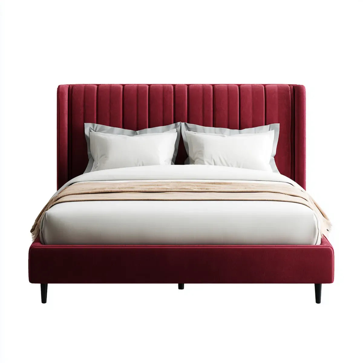 Letto matrimoniale imbottito bordeaux 160 x 200 cm in velluto di poliestere rettangolare